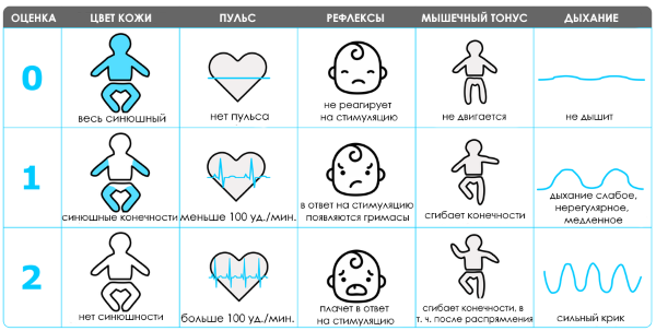 Шкала Апгар новорожденных в таблице: расшифровка баллов и нормы