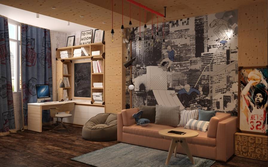 Детская комната в стиле лофт для мальчика-подростка или девочки: фото интерьера
